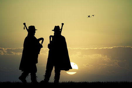 pipers at sunsetの写真素材