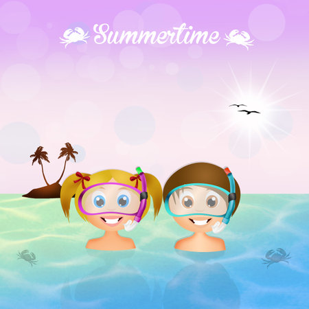 Family snorkelersの写真素材