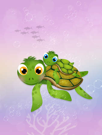 little sea turtle in the oceanの写真素材