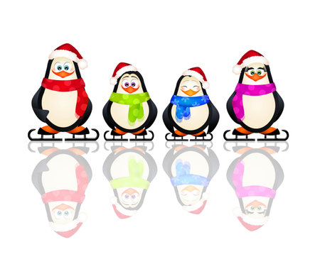 penguins on ice skatesの写真素材