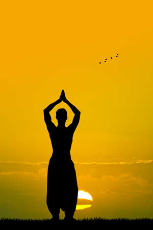 Indian man at sunsetの写真素材