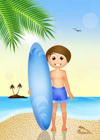 child with surf on the beachの写真素材