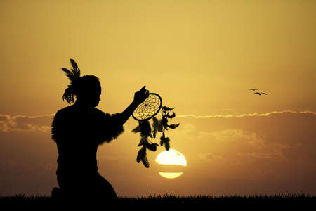 Native American Indian with dreamcatcherの写真素材