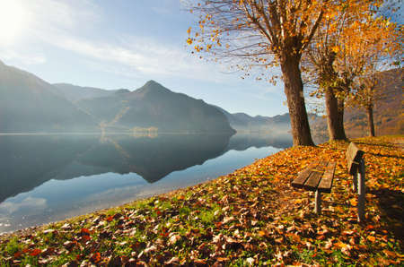 Idro lake in autumn, Brescia, Italyの写真素材