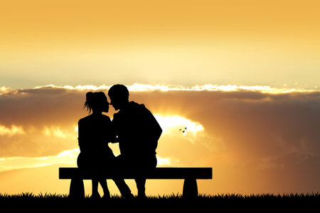 couple kissing on bench