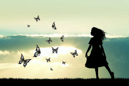 girl and butterfliesの写真素材
