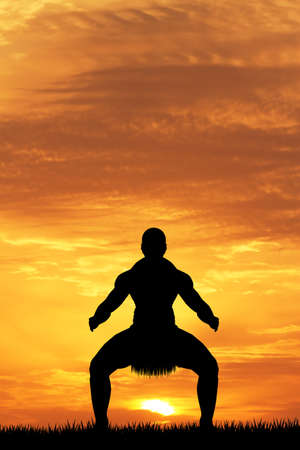 Maori dance at sunsetの写真素材
