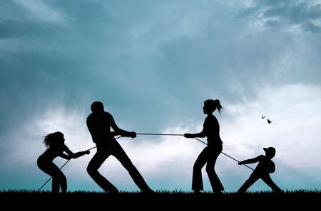 tug of war at sunsetの写真素材