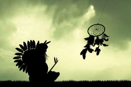 Native American Indian at sunsetの写真素材