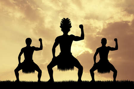 Maori dance at sunsetの写真素材