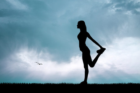 training sport at sunsetの写真素材