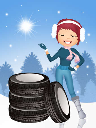 girl with snow tiresの写真素材