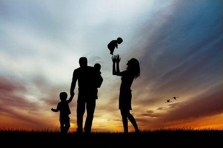 family at sunset
