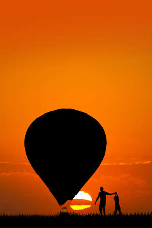 hot air balloon at sunsetの写真素材