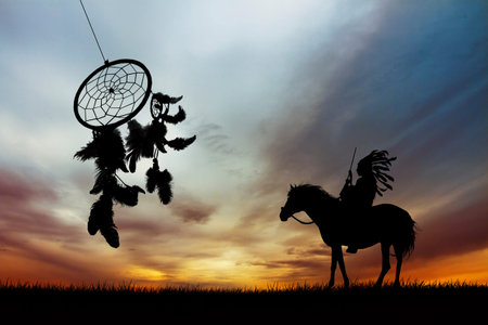 Native American Indian at sunsetの写真素材