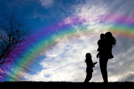 family in the rainbowの写真素材