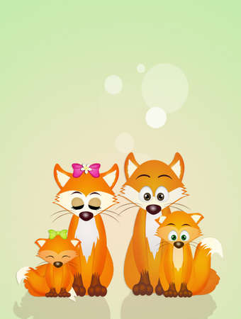 red fox familyの写真素材