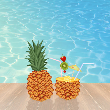 cocktail in the ananasの写真素材