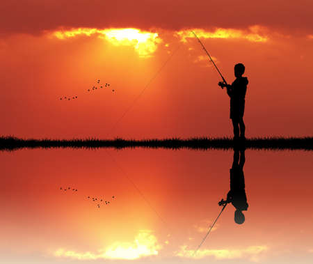 fisherman at sunsetの写真素材