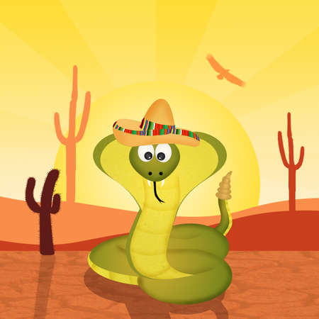 cobra with sombrero in the desertの写真素材