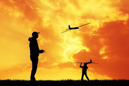 remote controlled airplanes at sunset