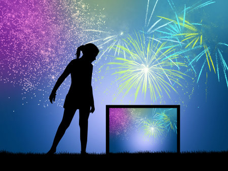 fireworks explosion in the monitorの写真素材