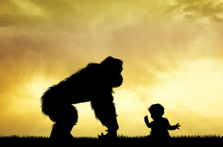 gorilla with childの写真素材