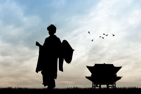 Geisha at sunsetの写真素材