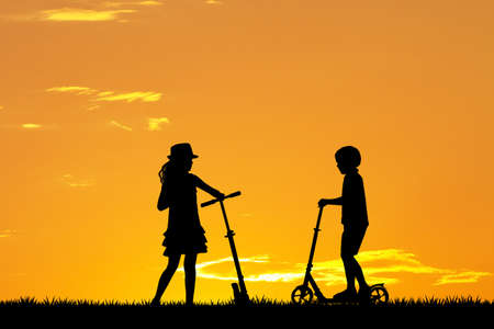 children with scootersの写真素材