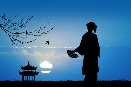 traditional Geisha silhouetteの写真素材