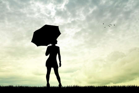 girl with umbrella in the rainの写真素材