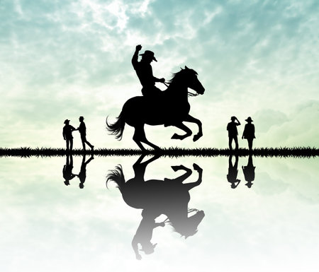 Rodeo cowboy at sunsetの写真素材