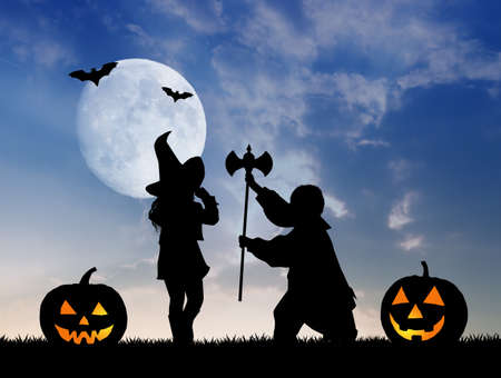 children dressed for Halloweenの写真素材