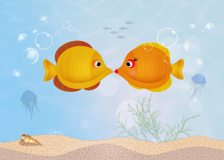 yellow fishes in the oceanの写真素材