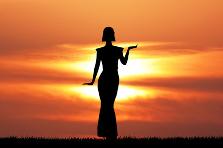 Cleopatra silhouette at sunsetの写真素材