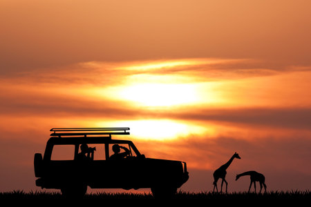 car at sunsetの写真素材