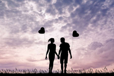 lovers with heart ballonnsの写真素材