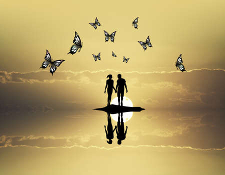 butterflies sunsetの写真素材