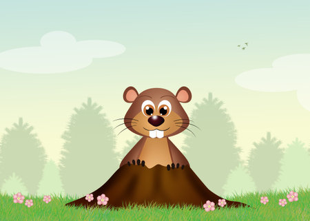 Groundhog in the denの写真素材