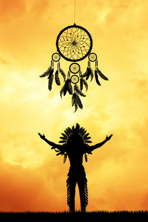 Indian man and dreamcatcherの写真素材