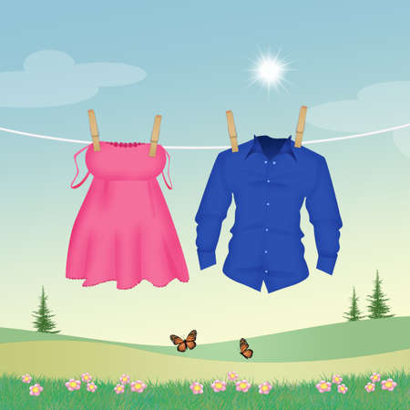 clothes hanging in the sunの写真素材