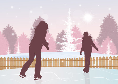 children skating on iceの写真素材