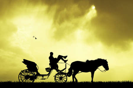 carriage ride at sunsetの写真素材