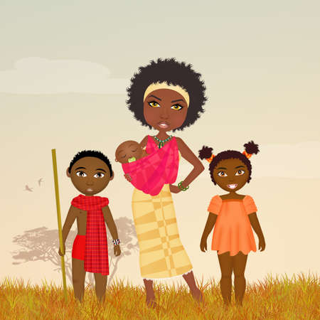 black mother woman and childrenの写真素材