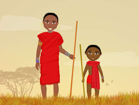 Masai man and childの写真素材