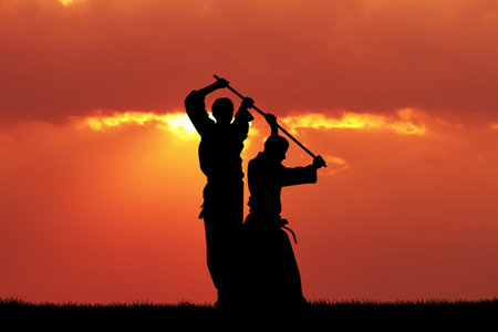 Bushido demonstration at sunset