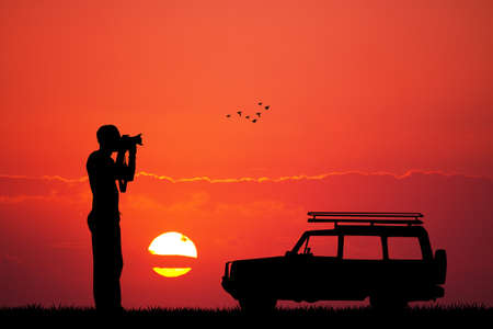 jeep safari at sunsetの写真素材