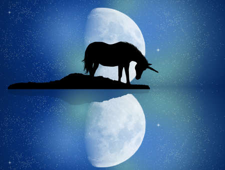 unicorn reflection in the waterの写真素材