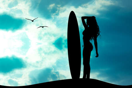 girl with surfの写真素材