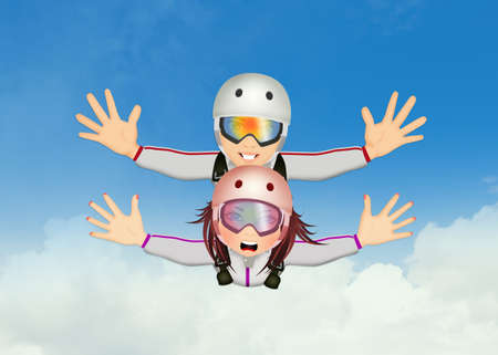 man and woman with parachuteの写真素材